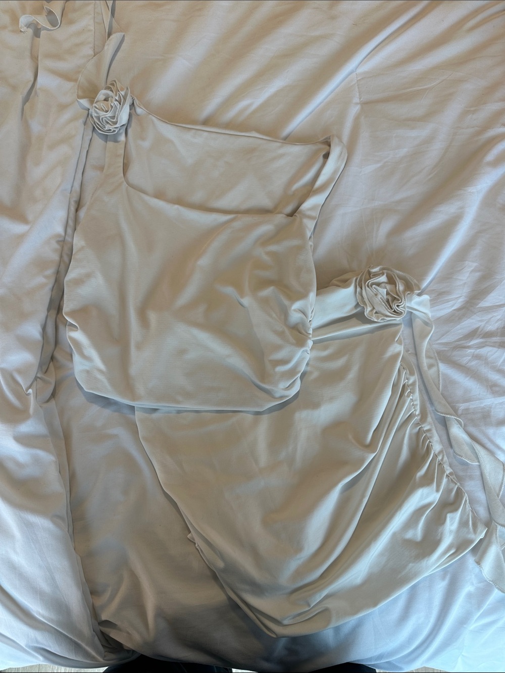 Women’s Light Cream Skirt Set with Floral Strap Detail
